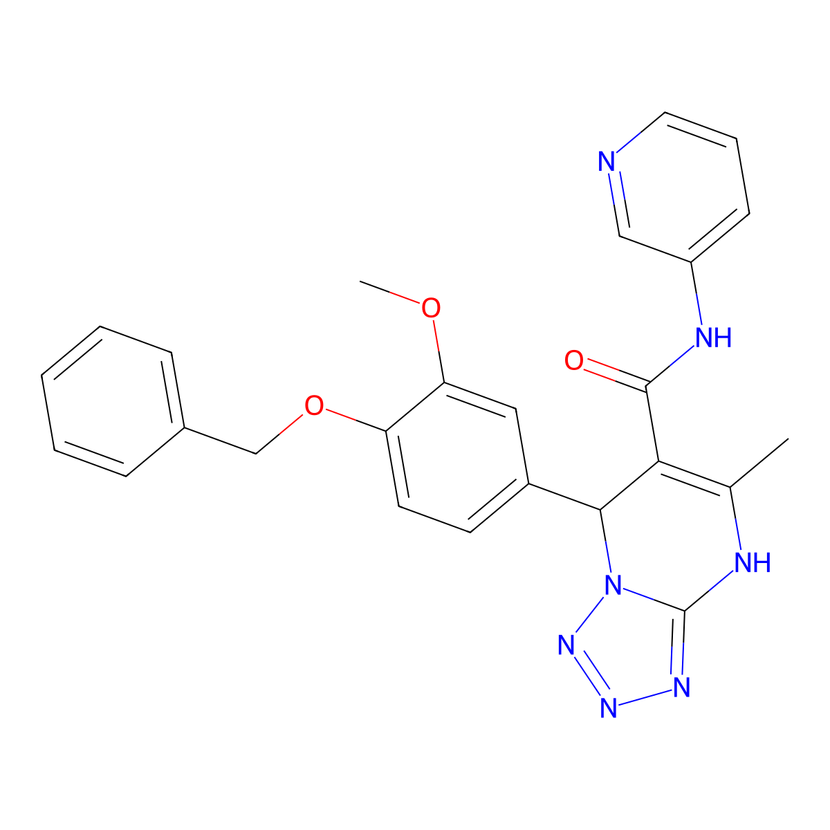 7-(4-(benzyloxy)-3-methoxyphenyl)-5-methyl-N-(pyridin-3-yl)-4,7-dihydrotetrazolo[1,5-a]pyrimidine-6-carboxamide molecular structure, CAS 452089-12-2