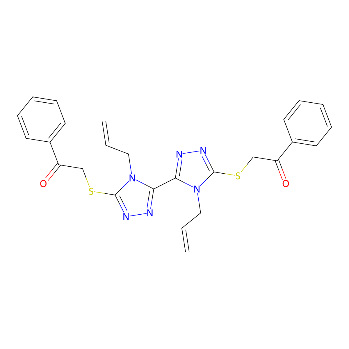 2-[[5-(5-Phenacylsulfanyl-4-prop-2-enyl-1,2,4-triazol-3-yl)-4-prop-2-enyl-1,2,4-triazol-3-yl]sulfanyl]-1-phenylethanone molecular structure, CAS 452089-21-3