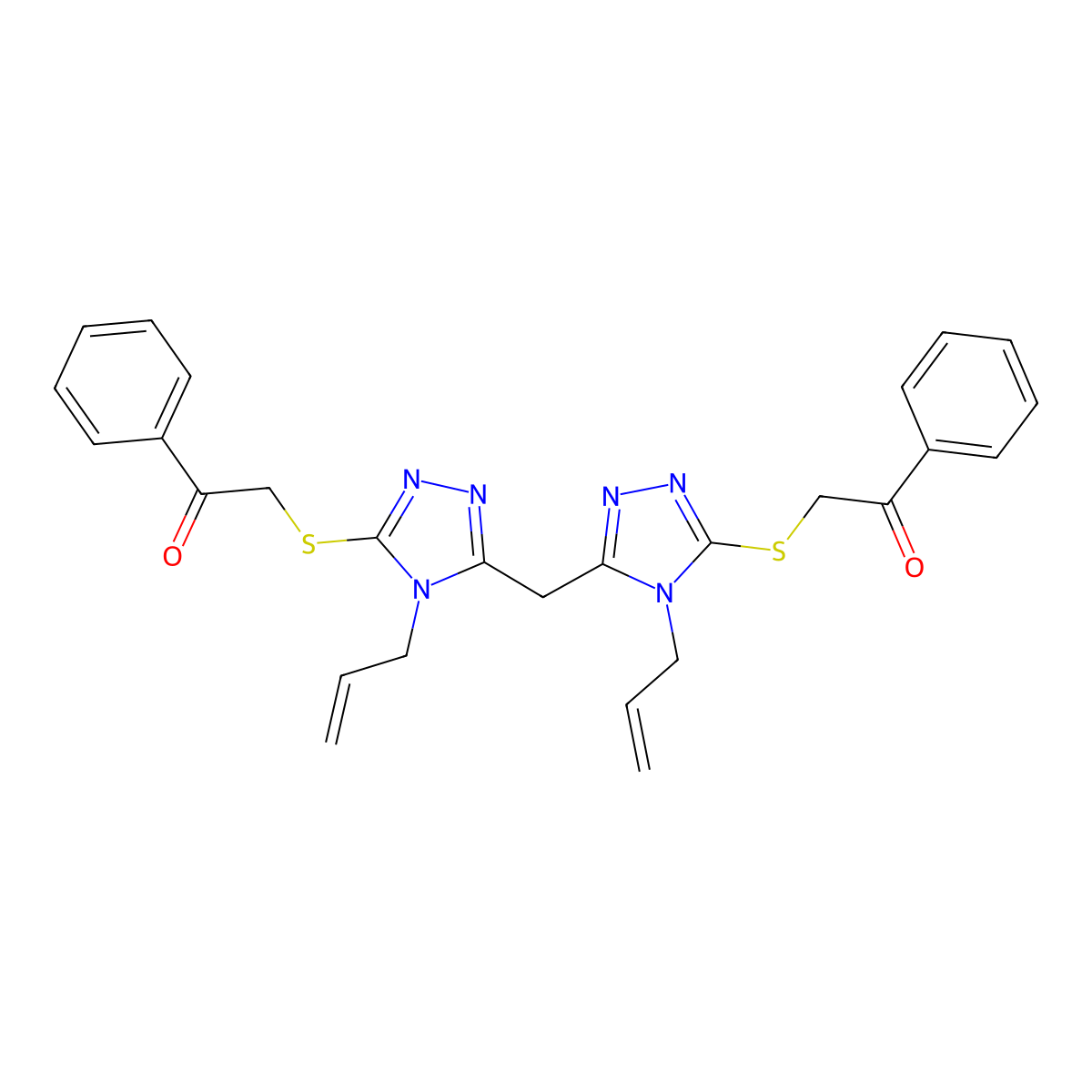2,2'-((5,5'-methylenebis(4-allyl-4H-1,2,4-triazole-5,3-diyl))bis(sulfanediyl))bis(1-phenylethanone) molecular structure, CAS 452089-23-5