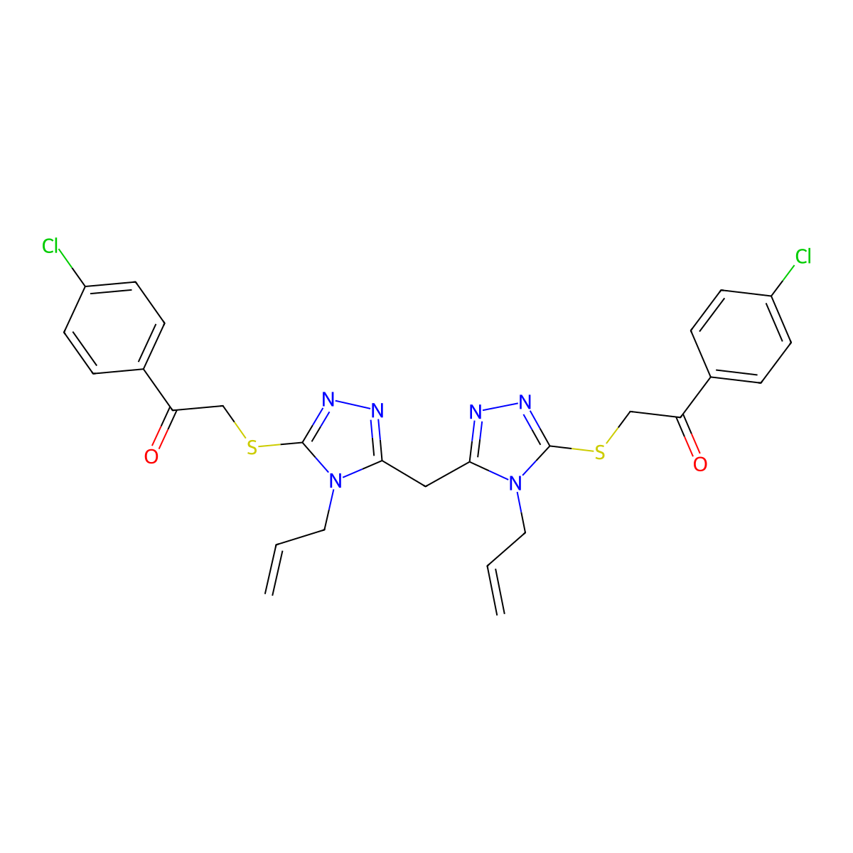 2,2'-((5,5'-methylenebis(4-allyl-4H-1,2,4-triazole-5,3-diyl))bis(sulfanediyl))bis(1-(4-chlorophenyl)ethanone) molecular structure, CAS 452089-25-7