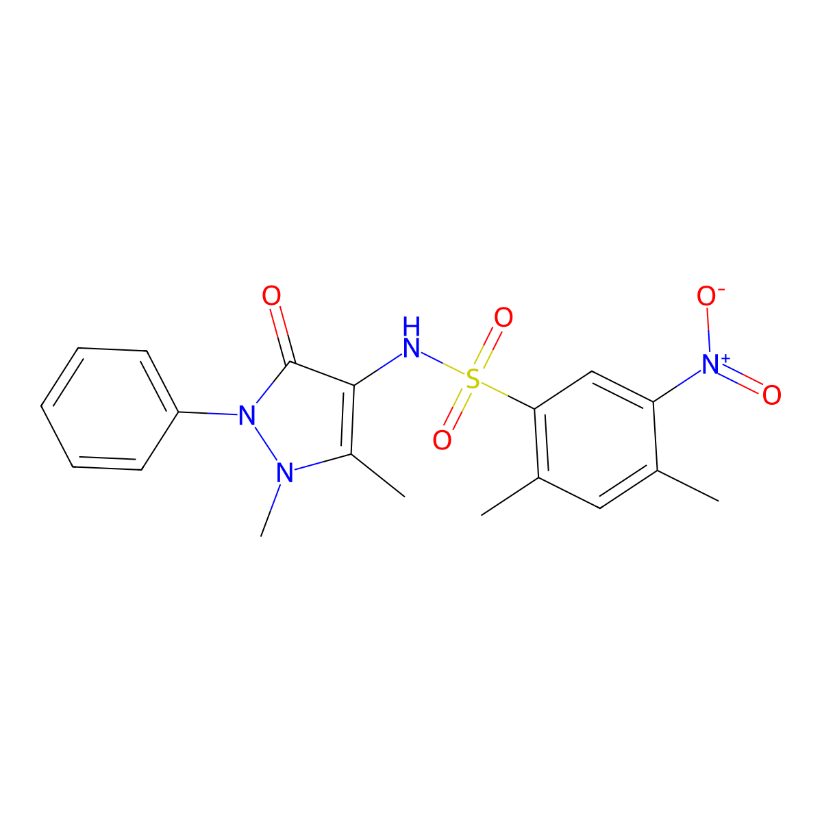 N-(1,5-dimethyl-3-oxo-2-phenylpyrazol-4-yl)-2,4-dimethyl-5-nitrobenzenesulfonamide molecular structure, CAS 452089-26-8