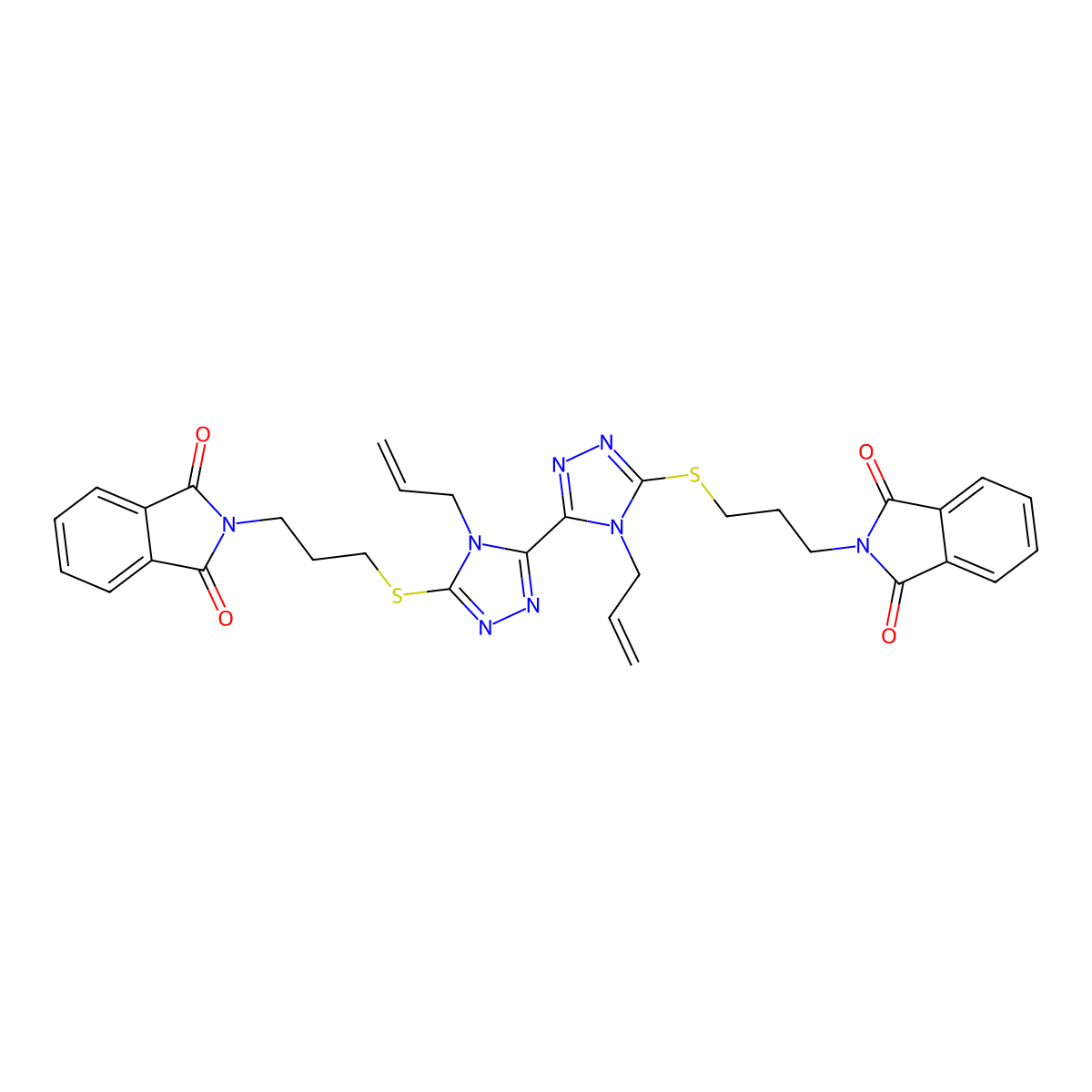 2-[3-[[5-[5-[3-(1,3-Dioxoisoindol-2-yl)propylsulfanyl]-4-prop-2-enyl-1,2,4-triazol-3-yl]-4-prop-2-enyl-1,2,4-triazol-3-yl]sulfanyl]propyl]isoindole-1,3-dione molecular structure, CAS 452089-30-4