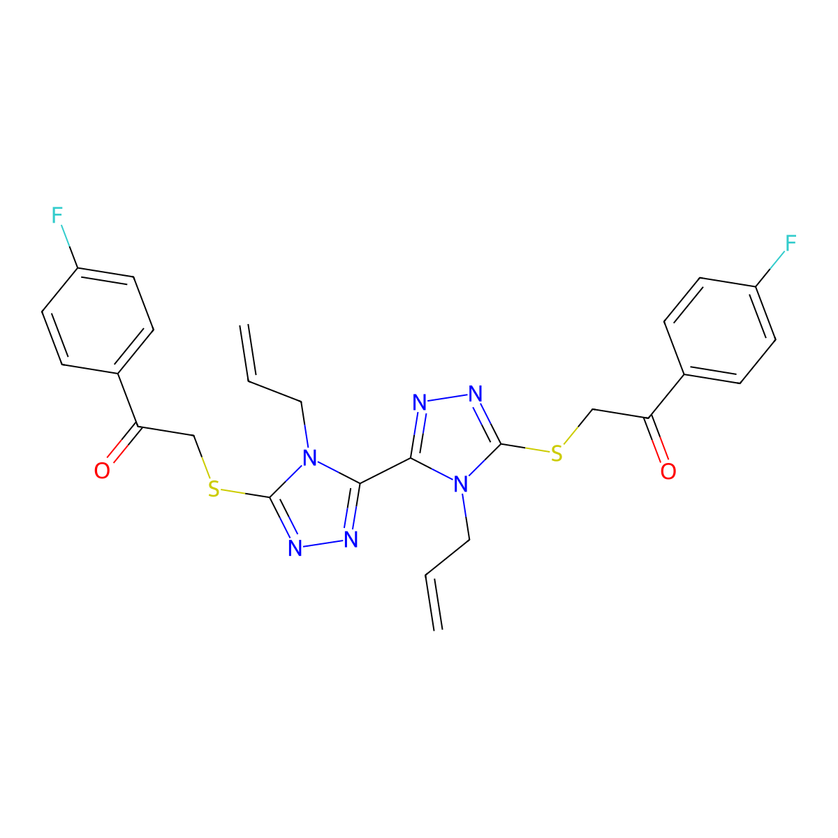 1-(4-Fluorophenyl)-2-[[5-[5-[2-(4-fluorophenyl)-2-oxoethyl]sulfanyl-4-prop-2-enyl-1,2,4-triazol-3-yl]-4-prop-2-enyl-1,2,4-triazol-3-yl]sulfanyl]ethanone molecular structure, CAS 452089-38-2