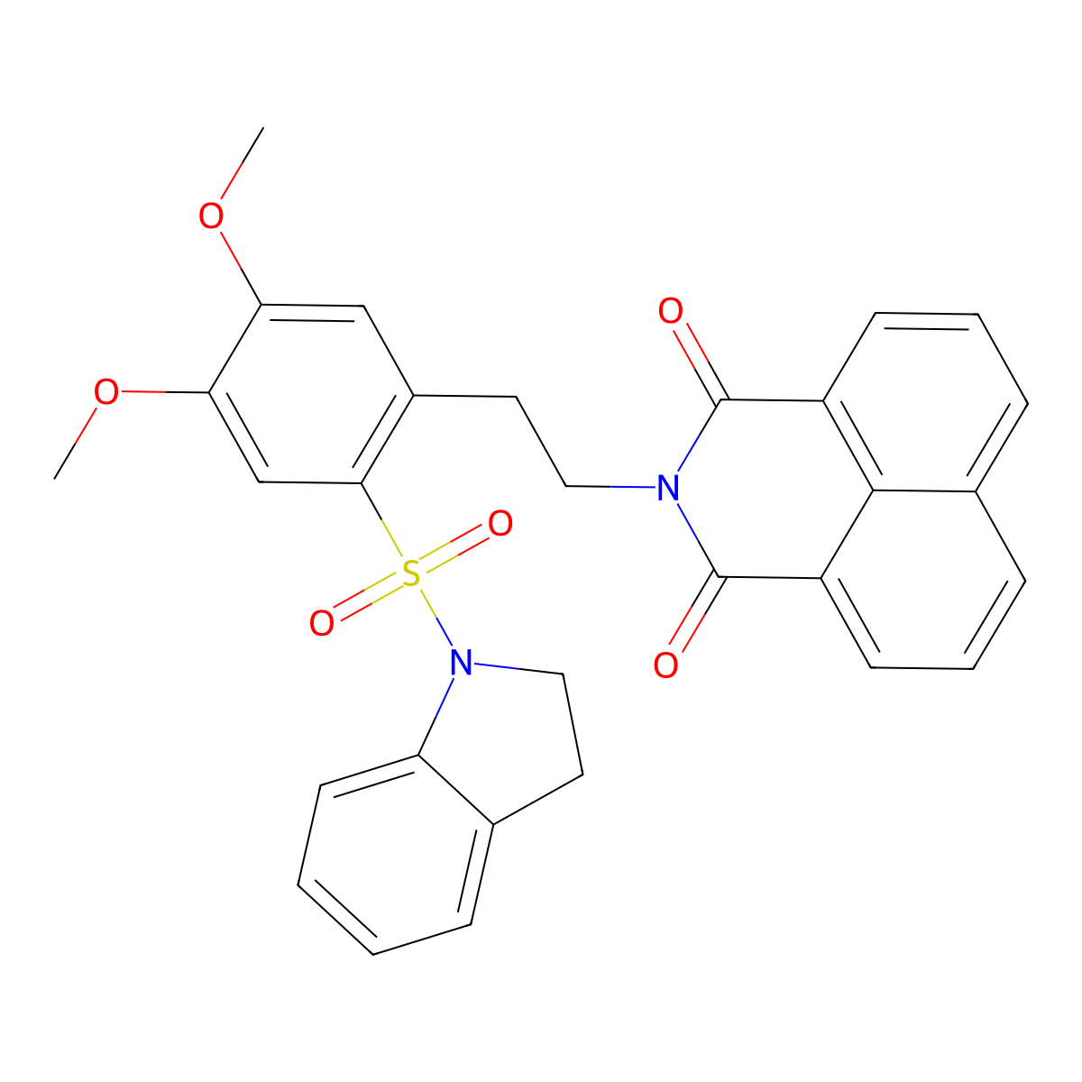 2-(2-(indolin-1-ylsulfonyl)-4,5-dimethoxyphenethyl)-1H-benzo[de]isoquinoline-1,3(2H)-dione molecular structure, CAS 452089-57-5
