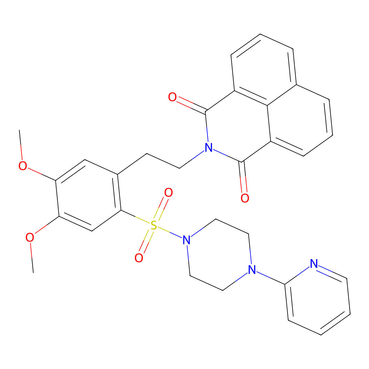2-(4,5-dimethoxy-2-((4-(pyridin-2-yl)piperazin-1-yl)sulfonyl)phenethyl)-1H-benzo[de]isoquinoline-1,3(2H)-dione molecular structure, CAS 452089-65-5