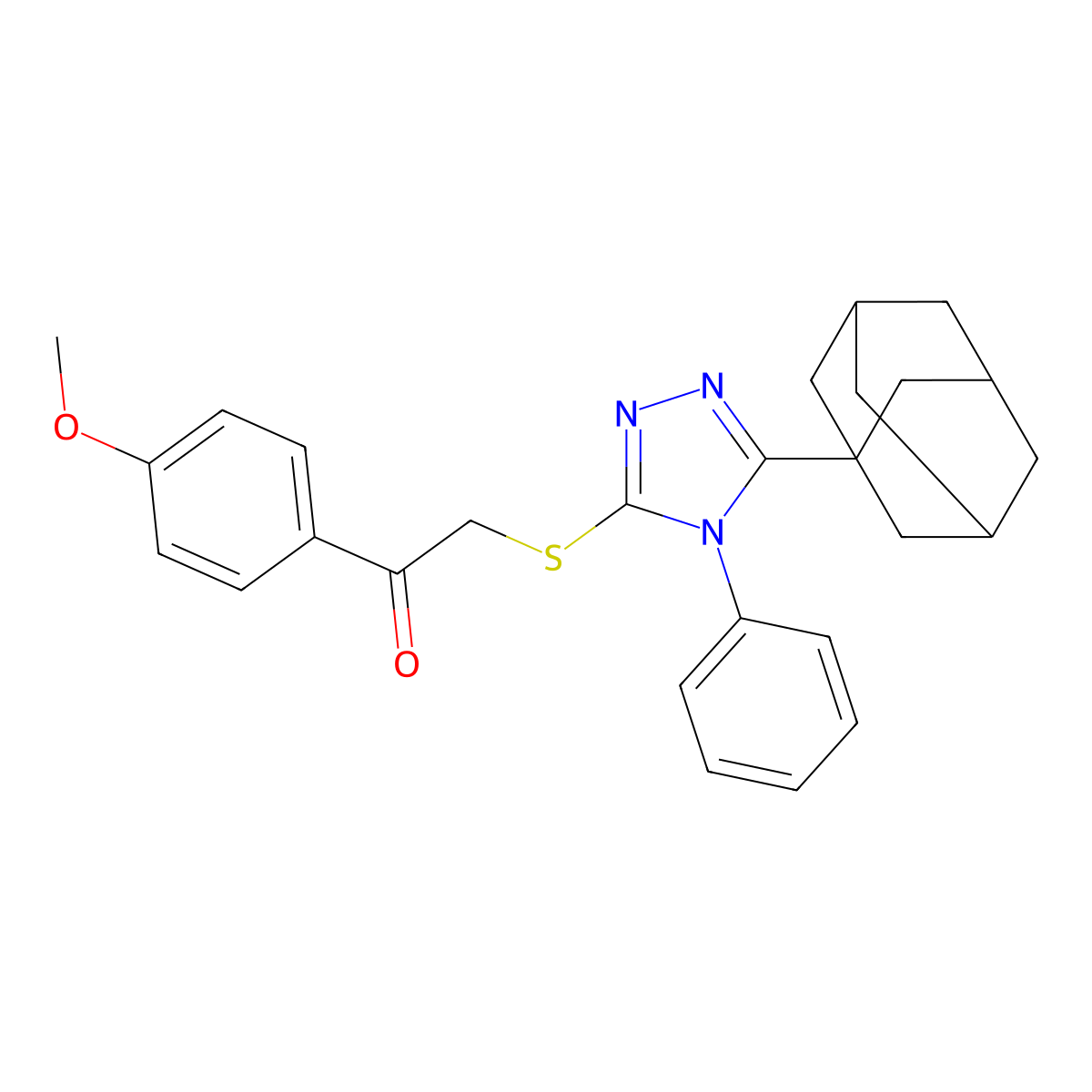 2-(5-Adamantanyl-4-phenyl(1,2,4-triazol-3-ylthio))-1-(4-methoxyphenyl)ethan-1-one molecular structure, CAS 452089-66-6