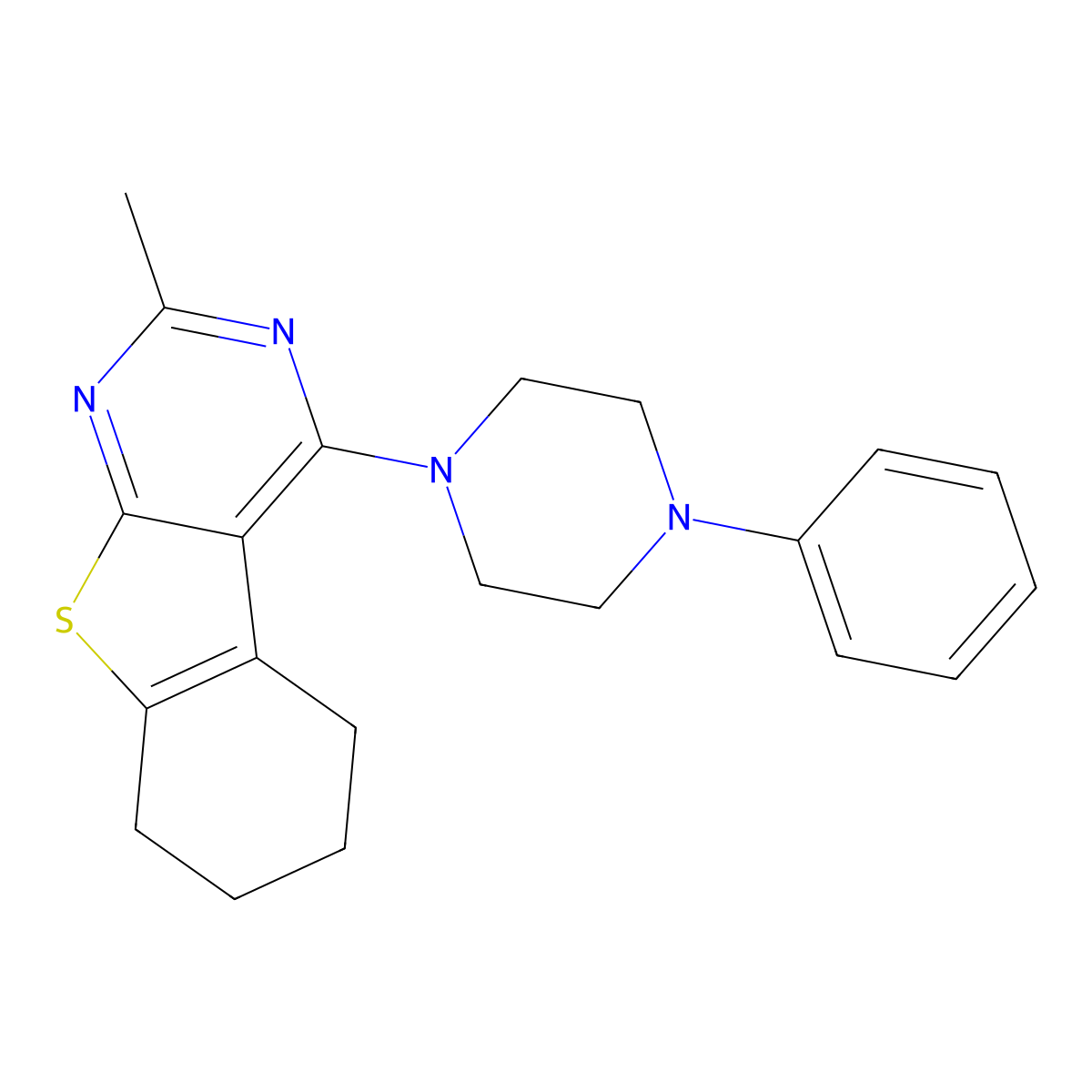 2-Methyl-4-(4-phenylpiperazin-1-yl)-5,6,7,8-tetrahydro-[1]benzothiolo[2,3-d]pyrimidine molecular structure, CAS 452090-14-1