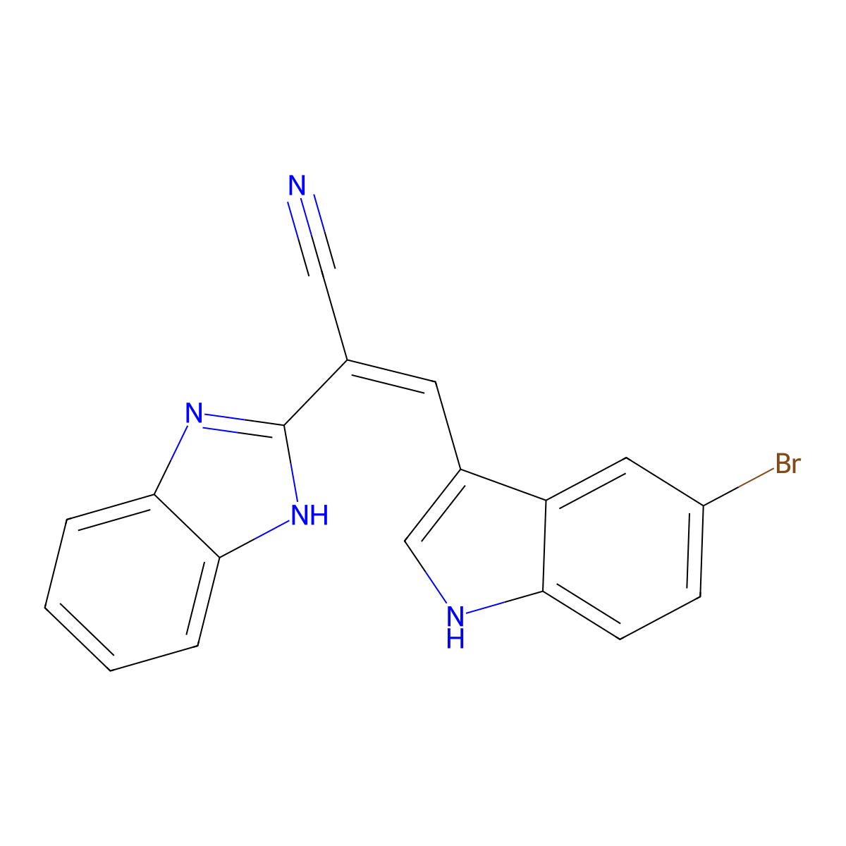 2-(1H-Benzo[d]imidazol-2-yl)-3-(5-bromo-1H-indol-3-yl)acrylonitrile molecular structure, CAS 452090-89-0