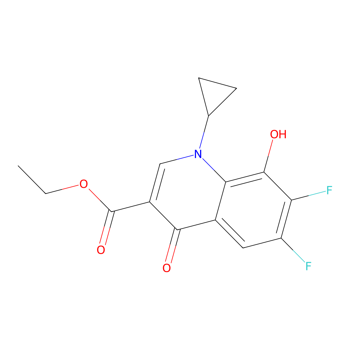 Ethyl 1-cyclopropyl-6,7-difluoro-8-hydroxy-4-oxo-1,4-dihydroquinoline-3-carboxylate molecular structure, CAS 452092-31-8