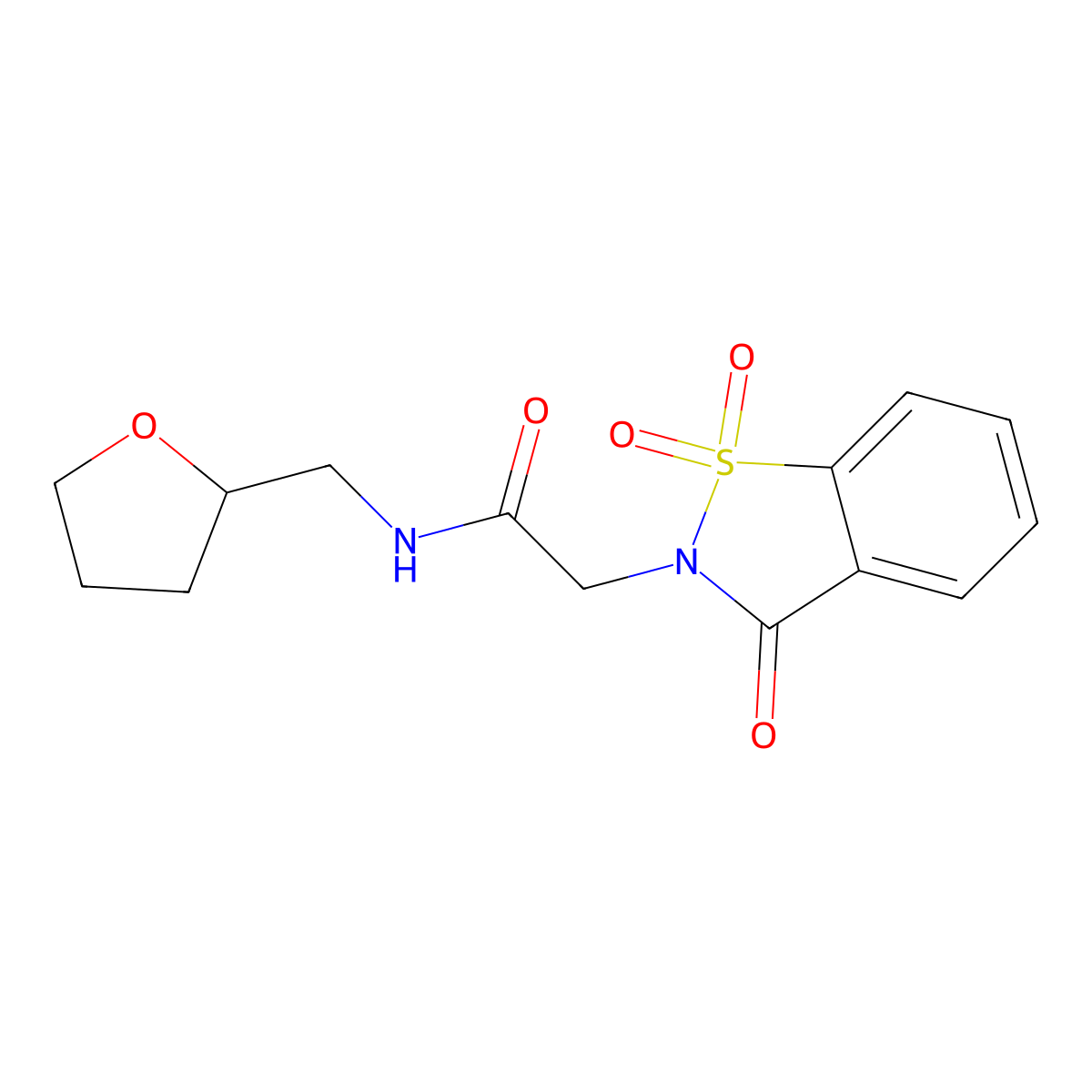 2-(1,1-dioxido-3-oxobenzo[d]isothiazol-2(3H)-yl)-N-((tetrahydrofuran-2-yl)methyl)acetamide molecular structure, CAS 452285-74-4