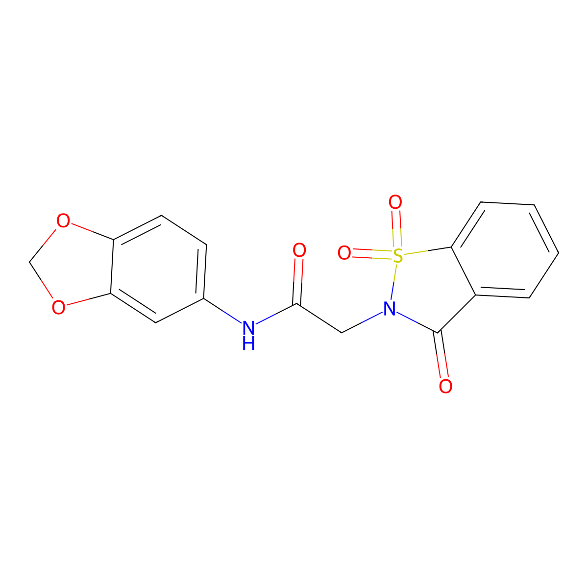 N-(1,3-benzodioxol-5-yl)-2-(1,1,3-trioxo-1,2-benzothiazol-2-yl)acetamide molecular structure, CAS 452298-25-8