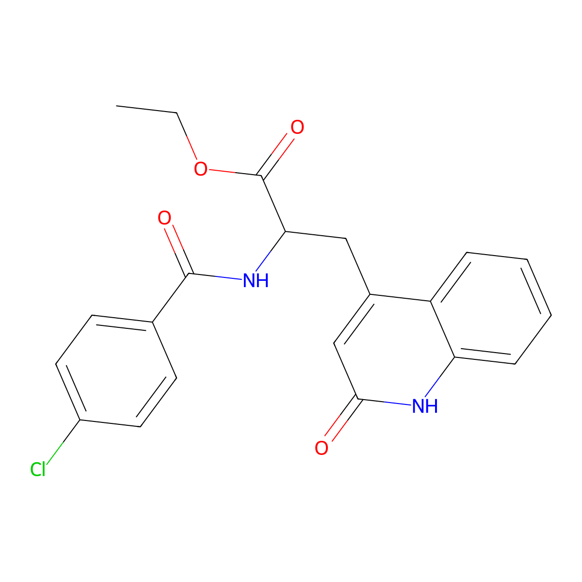Ethyl 2-(4-chlorobenzamido)-3-(2-oxo-1,2-dihydroquinolin-4-yl)propanoate molecular structure, CAS 452322-61-1