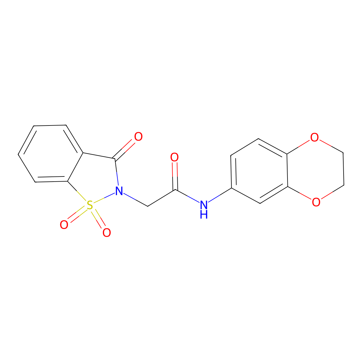 N-(2,3-dihydro-1,4-benzodioxin-6-yl)-2-(1,1,3-trioxo-1,2-benzothiazol-2-yl)acetamide molecular structure, CAS 452326-80-6