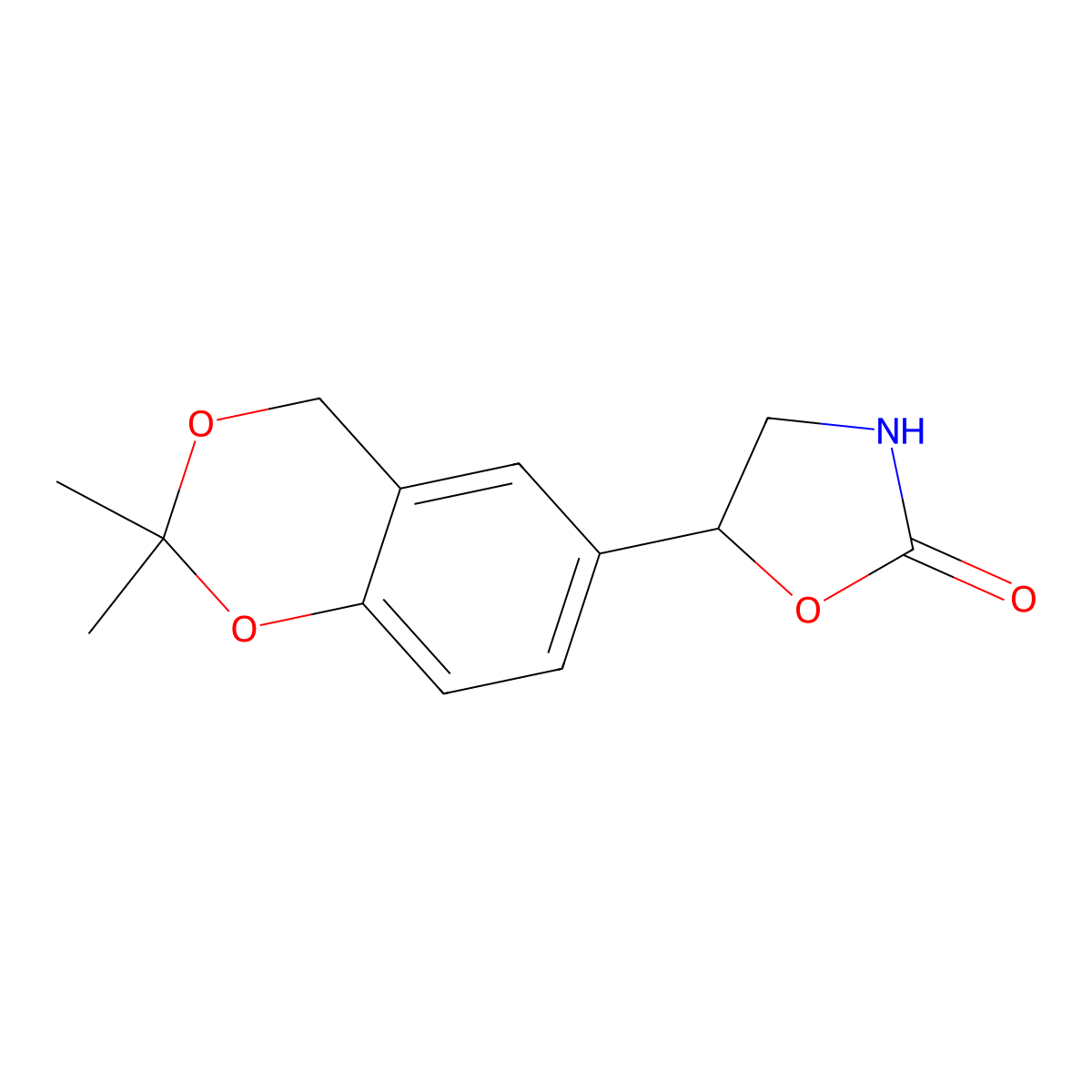 5-(2,2-Dimethyl-4H-1,3-benzodioxin-6-yl)-2-oxazolidinone, (A+-)- molecular structure, CAS 452340-96-4