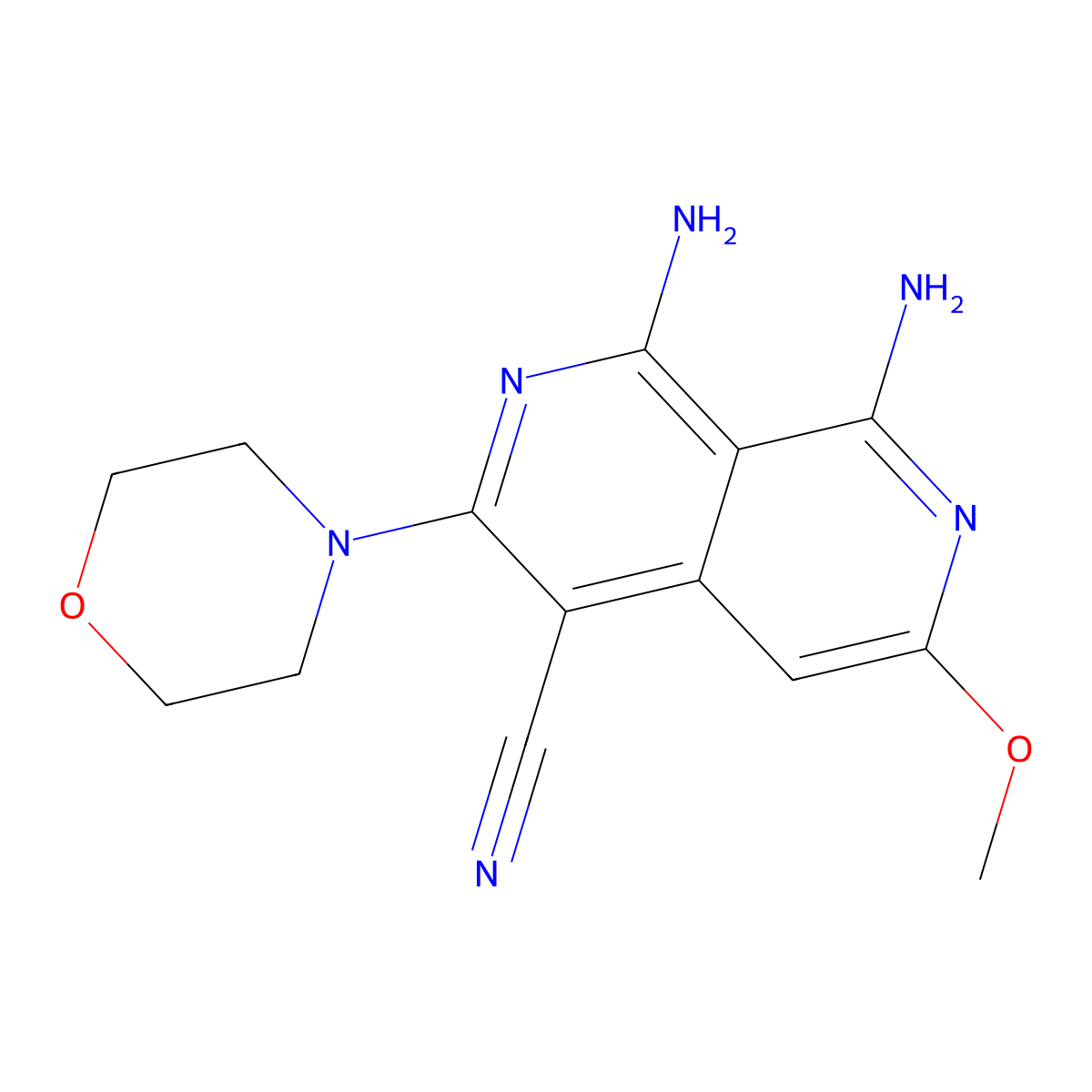 1,8-Diamino-6-methoxy-3-morpholin-4-yl-2,7-naphthyridine-4-carbonitrile molecular structure, CAS 452344-47-7