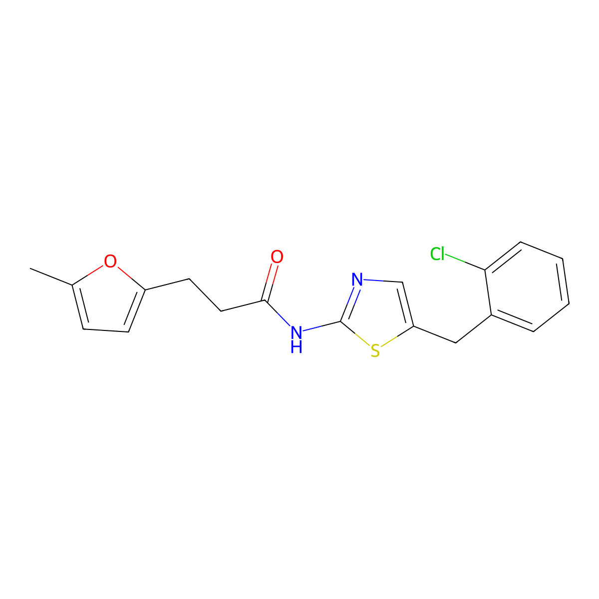 N-(5-(2-chlorobenzyl)thiazol-2-yl)-3-(5-methylfuran-2-yl)propanamide molecular structure, CAS 452351-81-4