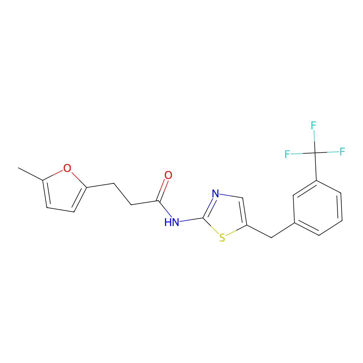 3-(5-methylfuran-2-yl)-N-(5-(3-(trifluoromethyl)benzyl)thiazol-2-yl)propanamide molecular structure, CAS 452351-84-7