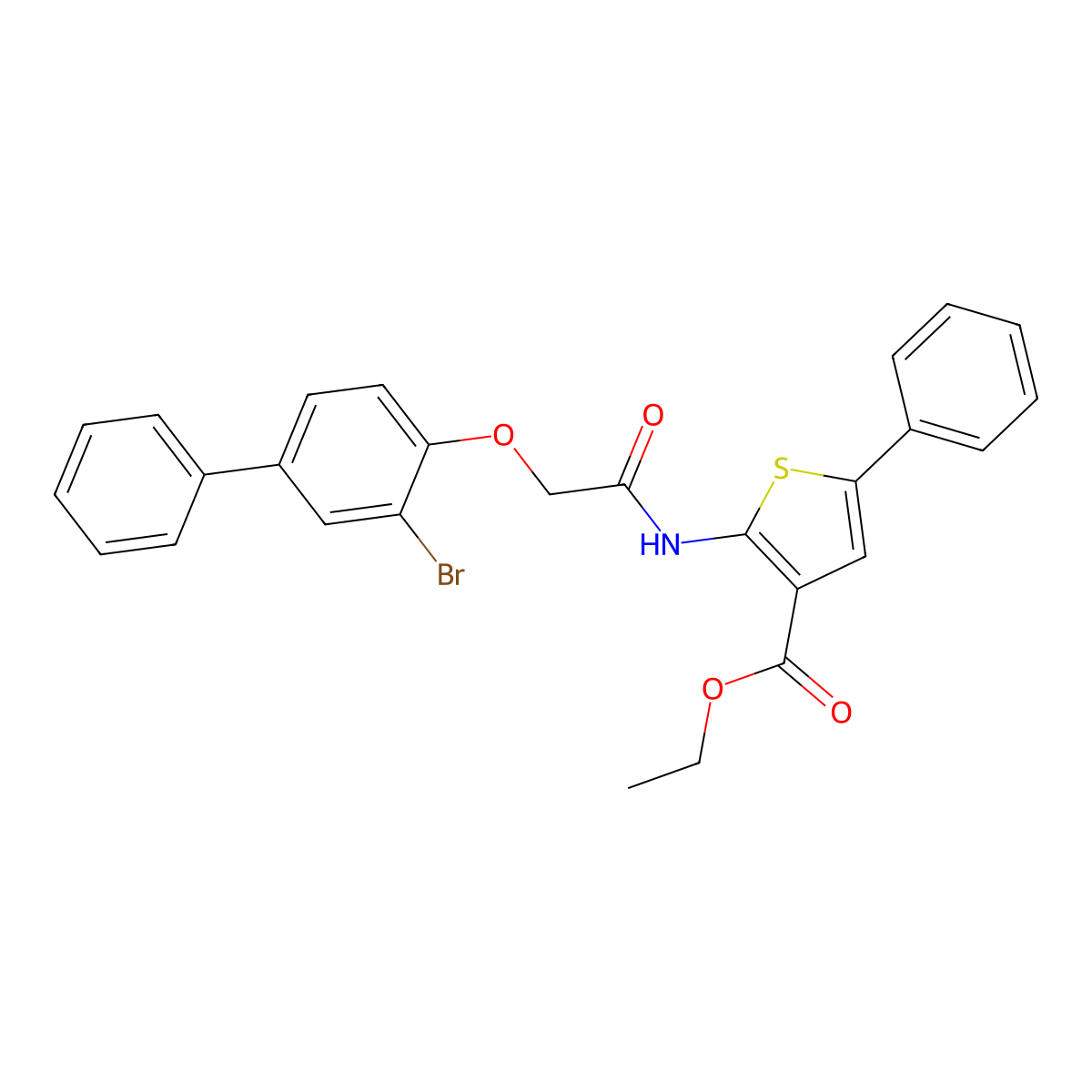 Ethyl 2-[2-(2-bromo-4-phenylphenoxy)acetylamino]-5-phenylthiophene-3-carboxyla te molecular structure, CAS 452352-86-2