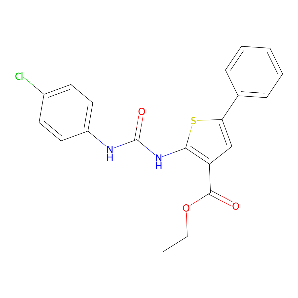 Ethyl 2-(3-(4-chlorophenyl)ureido)-5-phenylthiophene-3-carboxylate molecular structure, CAS 452353-19-4