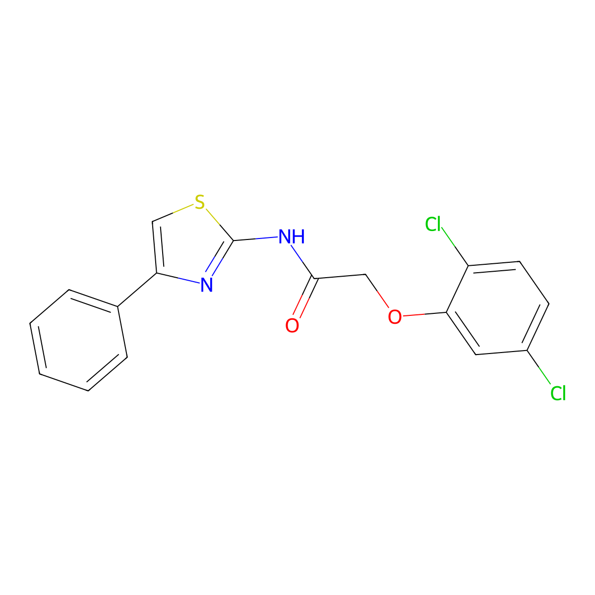 2-(2,5-dichlorophenoxy)-N-(4-phenyl-1,3-thiazol-2-yl)acetamide molecular structure, CAS 452353-37-6