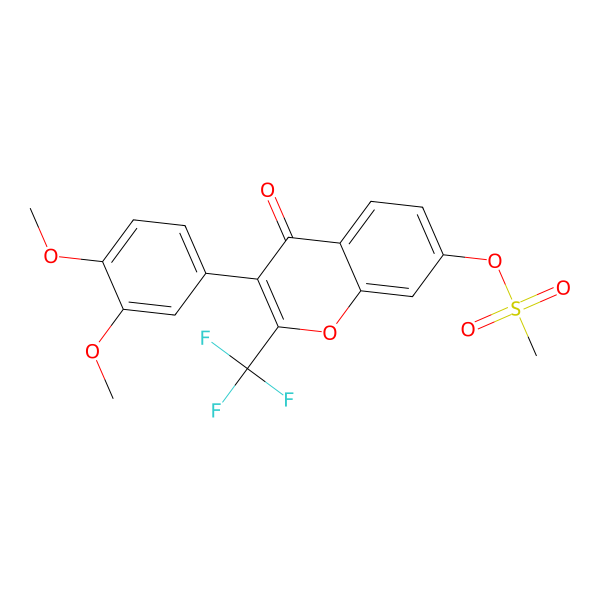 3-(3,4-dimethoxyphenyl)-4-oxo-2-(trifluoromethyl)-4H-chromen-7-yl methanesulfonate molecular structure, CAS 452356-34-2