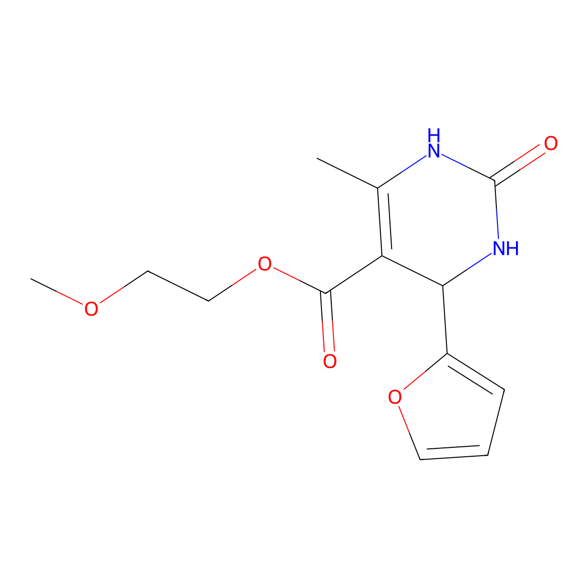 2-Methoxyethyl 4-(furan-2-yl)-6-methyl-2-oxo-1,2,3,4-tetrahydropyrimidine-5-carboxylate molecular structure, CAS 452357-26-5