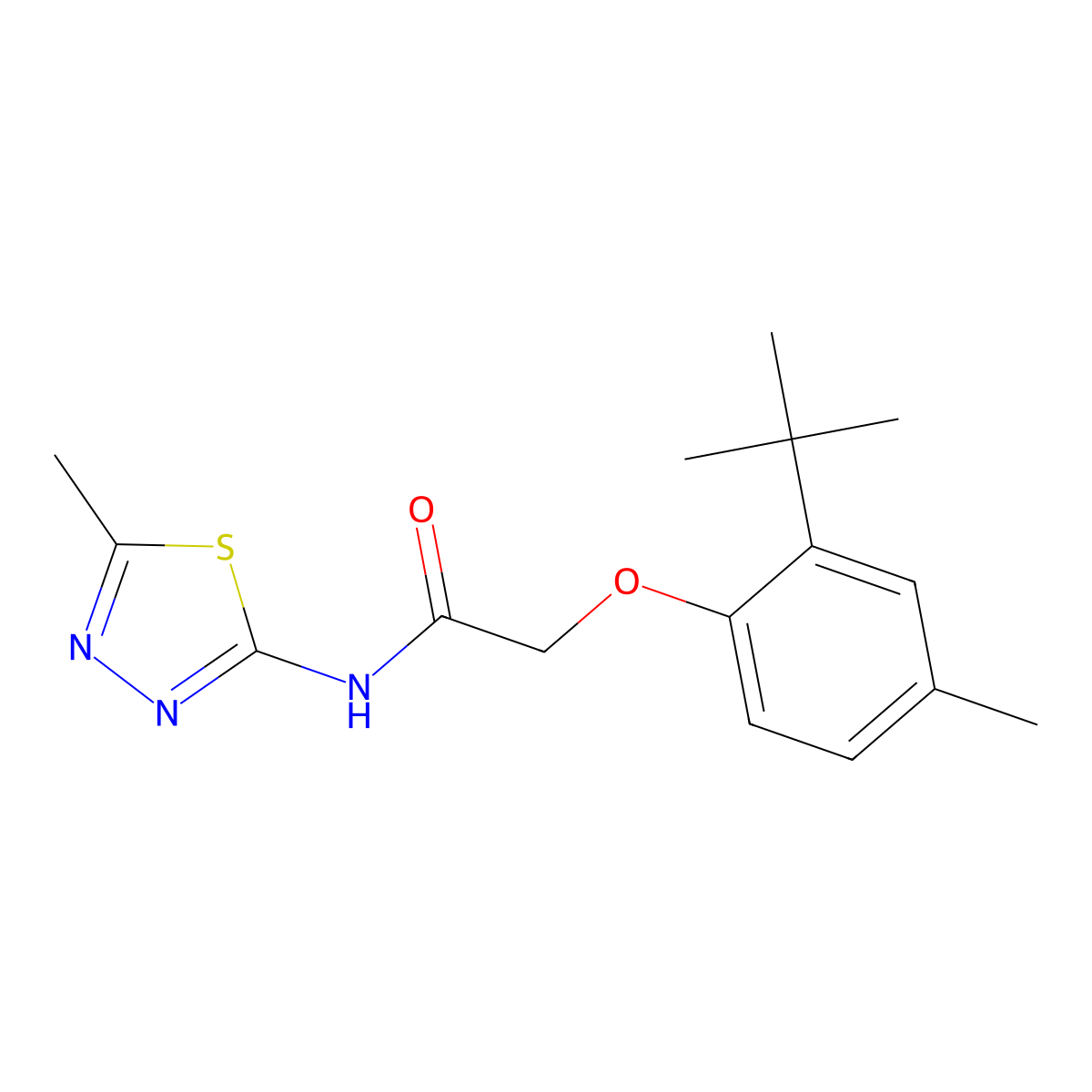 2-(2-tert-butyl-4-methylphenoxy)-N-(5-methyl-1,3,4-thiadiazol-2-yl)acetamide molecular structure, CAS 452362-65-1