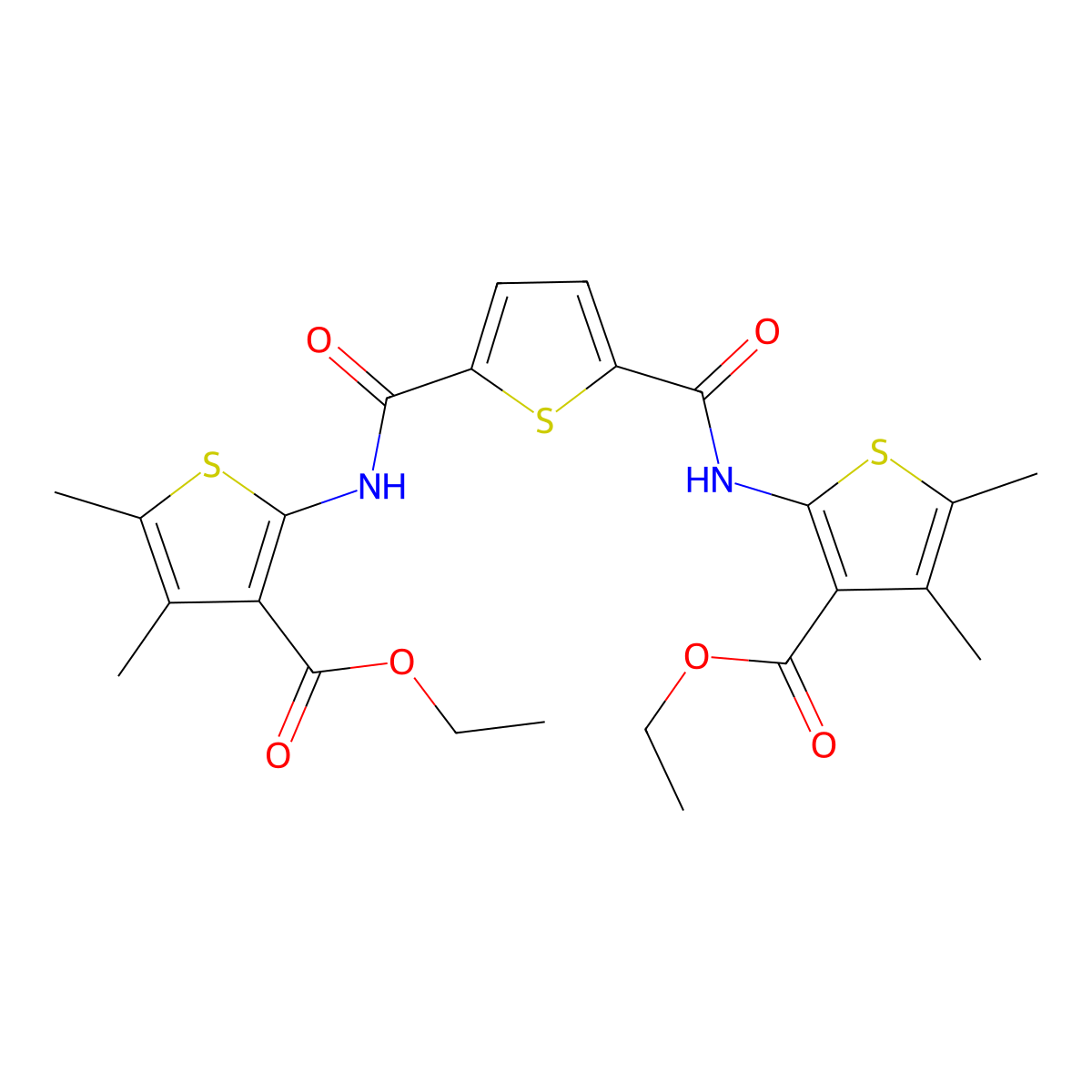 Ethyl 2-(5-{[3-(ethoxycarbonyl)-4,5-dimethylthiophen-2-yl]carbamoyl}thiophene-2-amido)-4,5-dimethylthiophene-3-carboxylate molecular structure, CAS 452366-14-2
