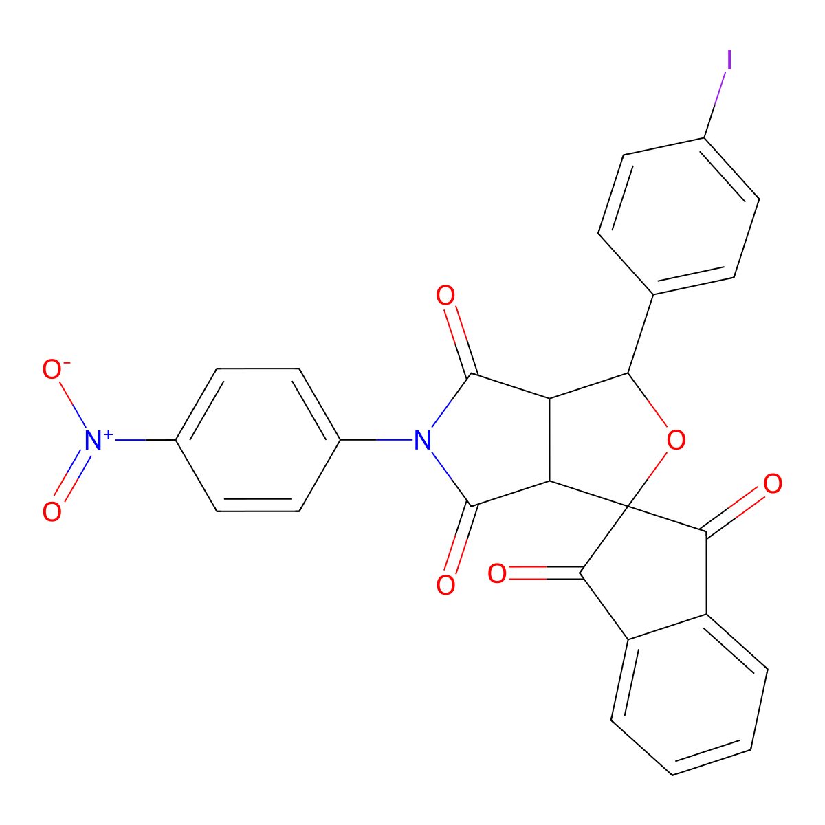 1-(4-iodophenyl)-5-(4-nitrophenyl)spiro[3a,6a-dihydro-1H-furo[3,4-c]pyrrole-3,2'-indene]-1',3',4,6-tetrone molecular structure, CAS 4525-14-8