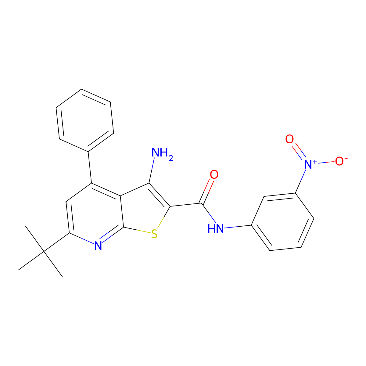 3-amino-6-tert-butyl-N-(3-nitrophenyl)-4-phenylthieno[2,3-b]pyridine-2-carboxamide molecular structure, CAS 4528-96-5