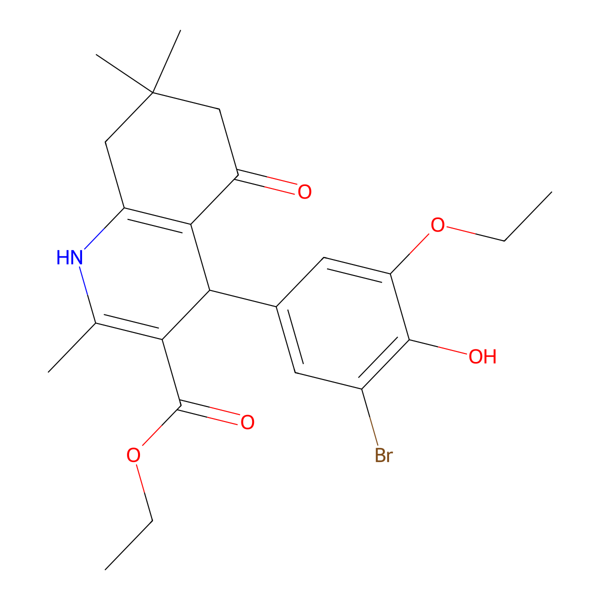 Ethyl 4-(3-bromo-5-ethoxy-4-hydroxyphenyl)-2,7,7-trimethyl-5-oxo-1,4,5,6,7,8-hexahydroquinoline-3-carboxylate molecular structure, CAS 4529-13-9