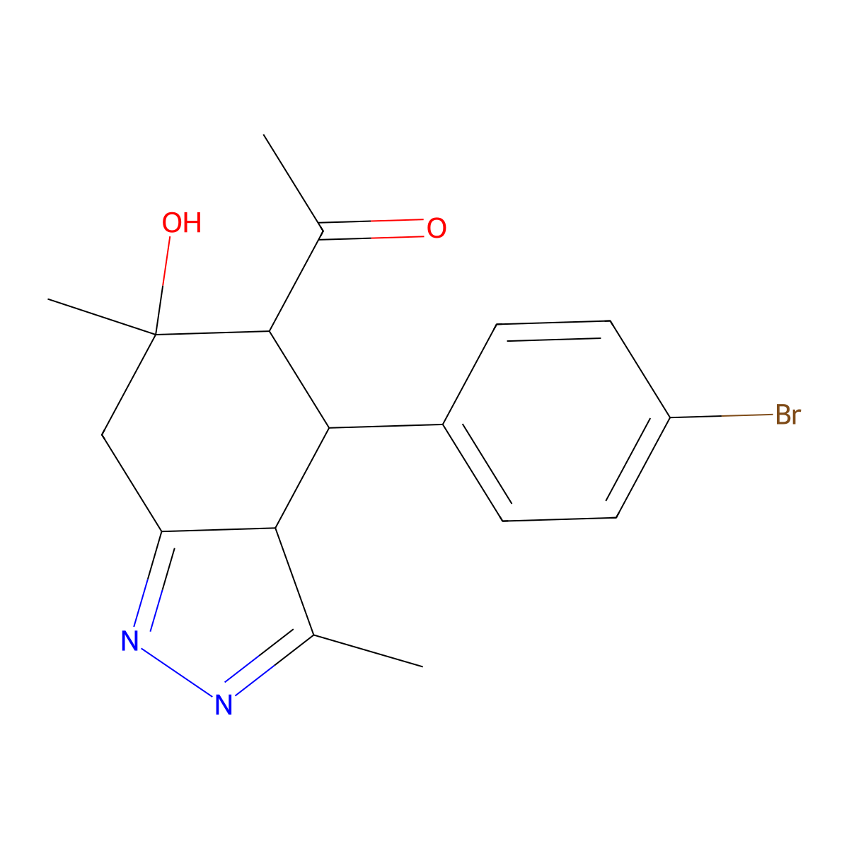 1-[4-(4-bromophenyl)-6-hydroxy-3,6-dimethyl-4,5,6,7-tetrahydro-3aH-indazol-5-yl]ethanone molecular structure, CAS 452922-30-4