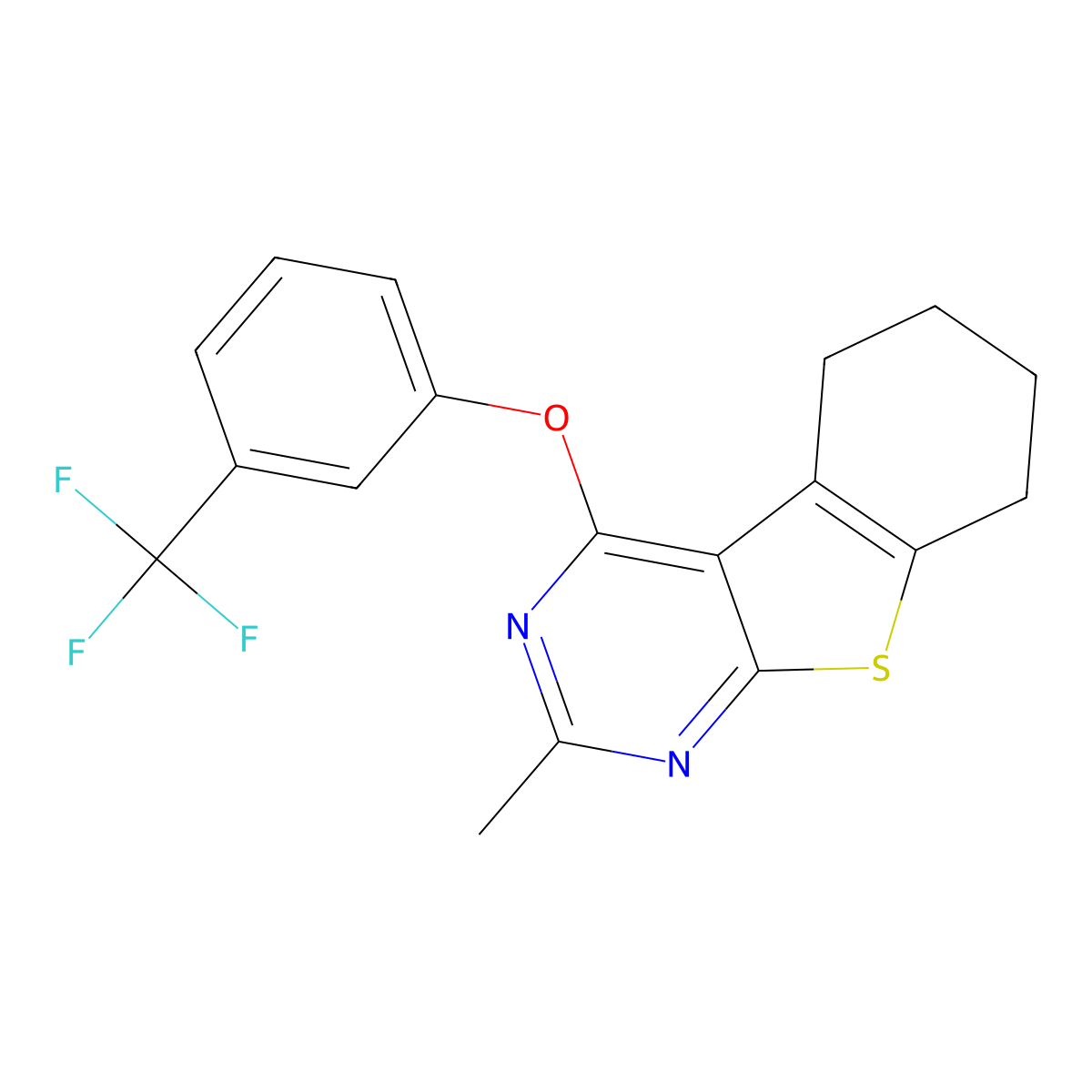 2-Methyl-4-[3-(trifluoromethyl)phenoxy]-5,6,7,8-tetrahydro[1]benzothieno[2,3-d]pyrimidine molecular structure, CAS 452923-29-4