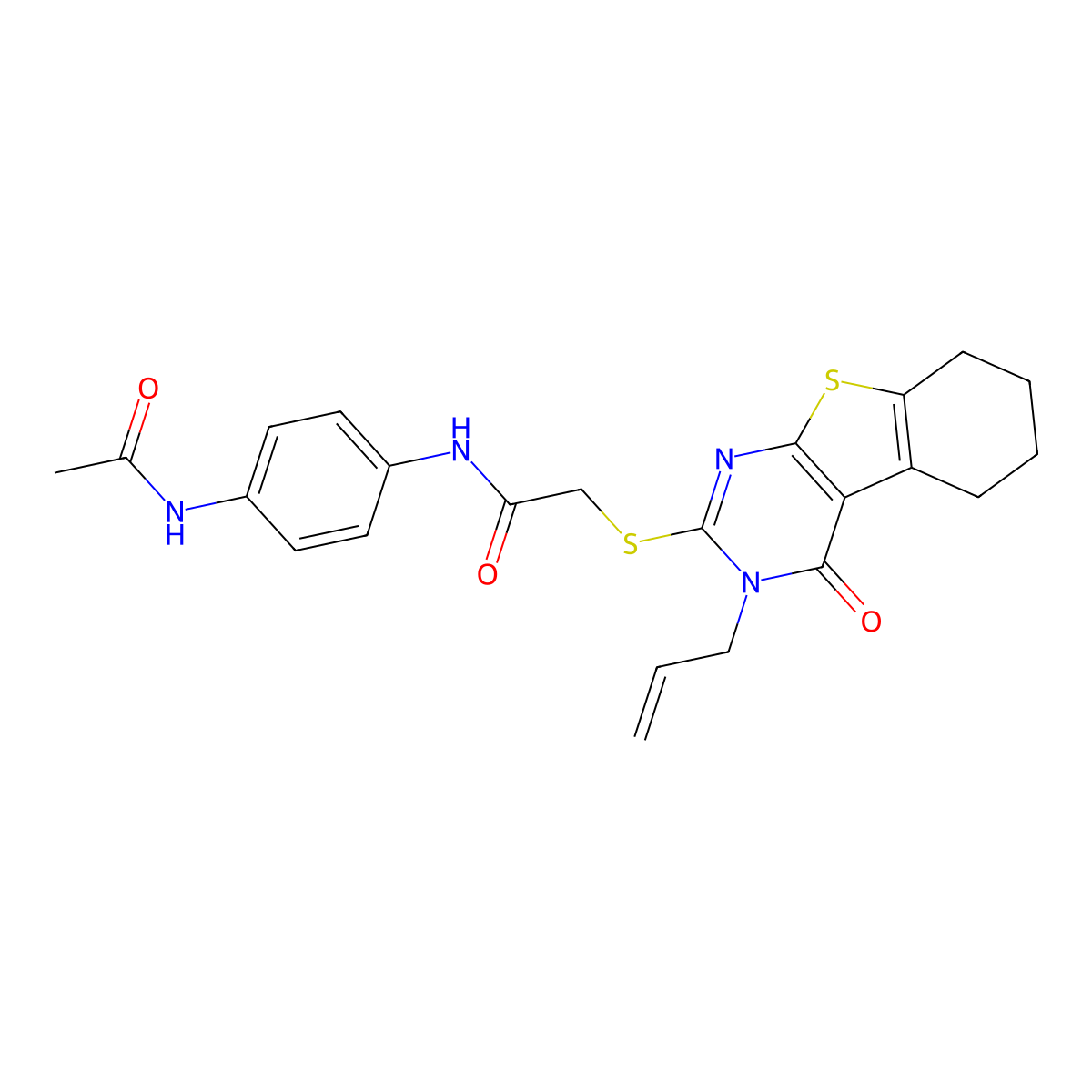 N-[4-(acetylamino)phenyl]-2-(4-oxo-3-prop-2-enyl(3,5,6,7,8-pentahydrobenzo[b]t hiopheno[2,3-d]pyrimidin-2-ylthio))acetamide molecular structure, CAS 452923-31-8