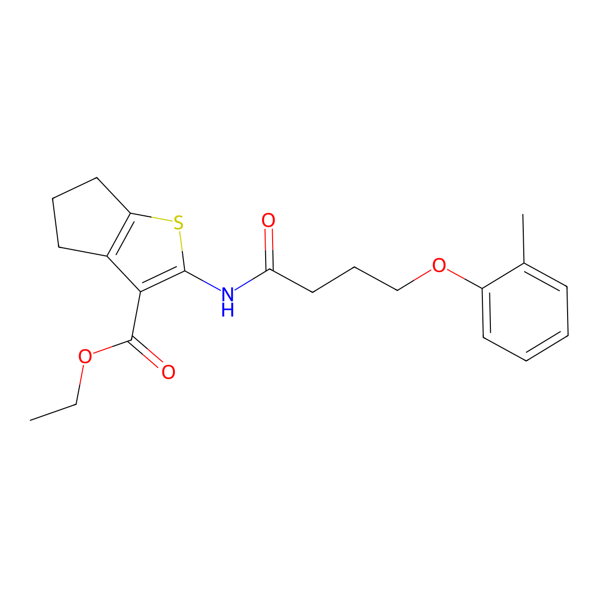 ethyl 2-[4-(2-methylphenoxy)butanoylamino]-5,6-dihydro-4H-cyclopenta[b]thiophene-3-carboxylate molecular structure, CAS 452926-72-6