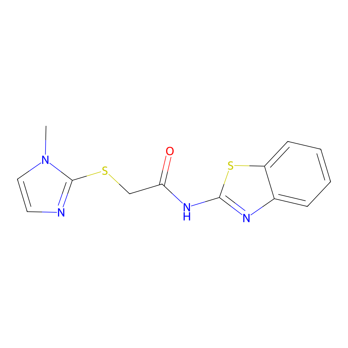 N-(1,3-benzothiazol-2-yl)-2-[(1-methyl-2-imidazolyl)thio]acetamide molecular structure, CAS 452931-07-6