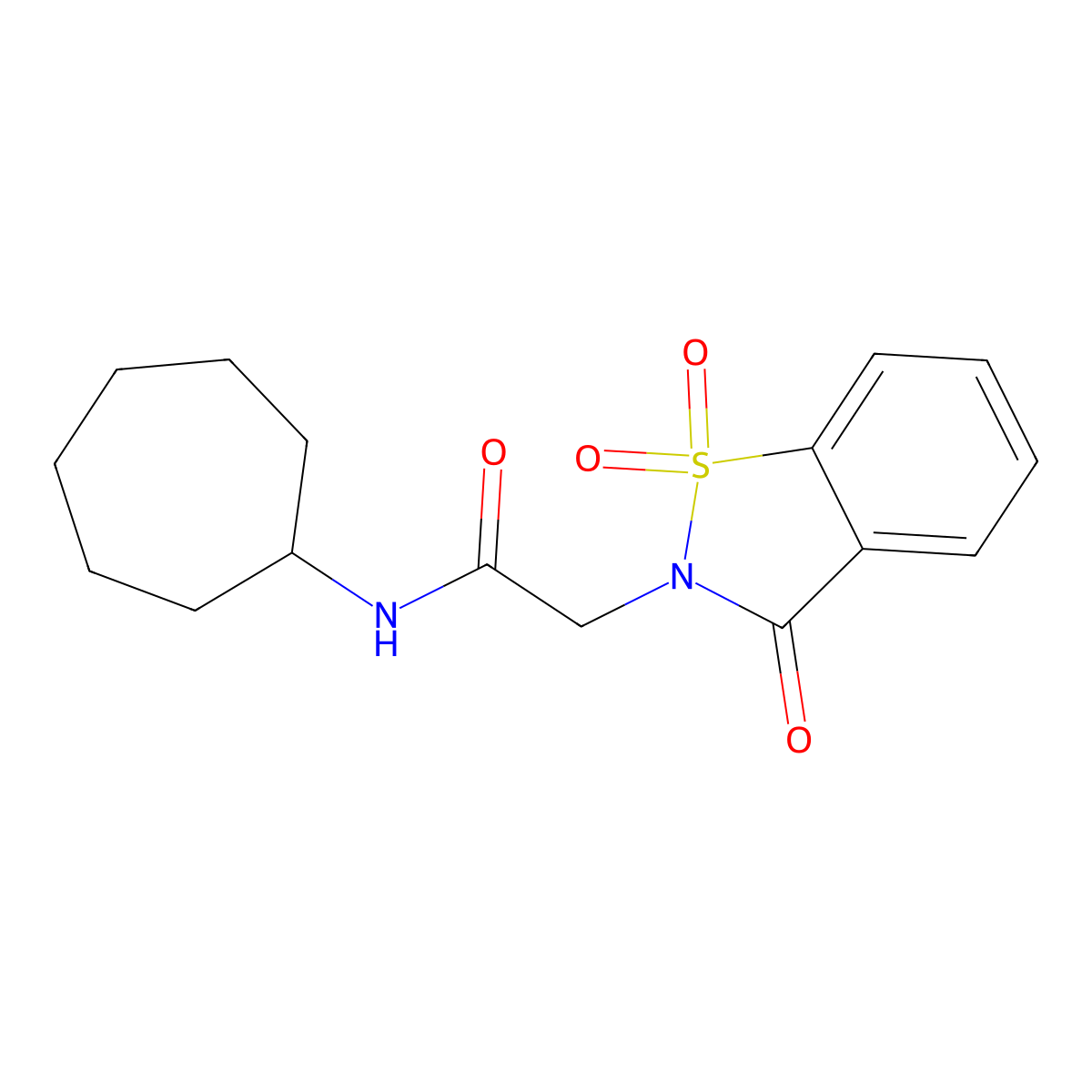 N-cycloheptyl-2-(1,1,3-trioxo-1,2-benzothiazol-2-yl)acetamide molecular structure, CAS 452943-61-2