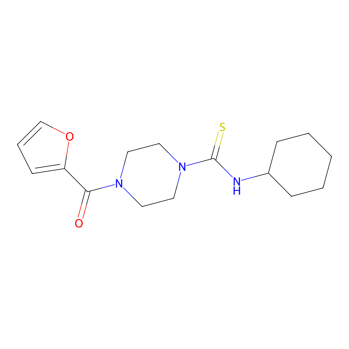 N-cyclohexyl-4-(furan-2-carbonyl)piperazine-1-carbothioamide molecular structure, CAS 452944-15-9