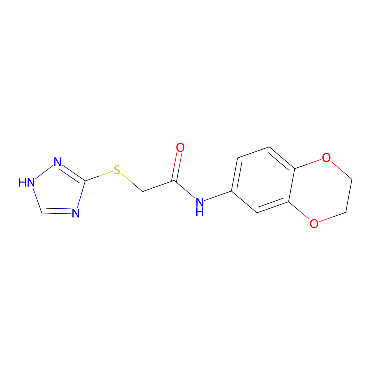 N-(2,3-dihydro-1,4-benzodioxin-6-yl)-2-(1H-1,2,4-triazol-3-ylthio)acetamide molecular structure, CAS 452951-67-6