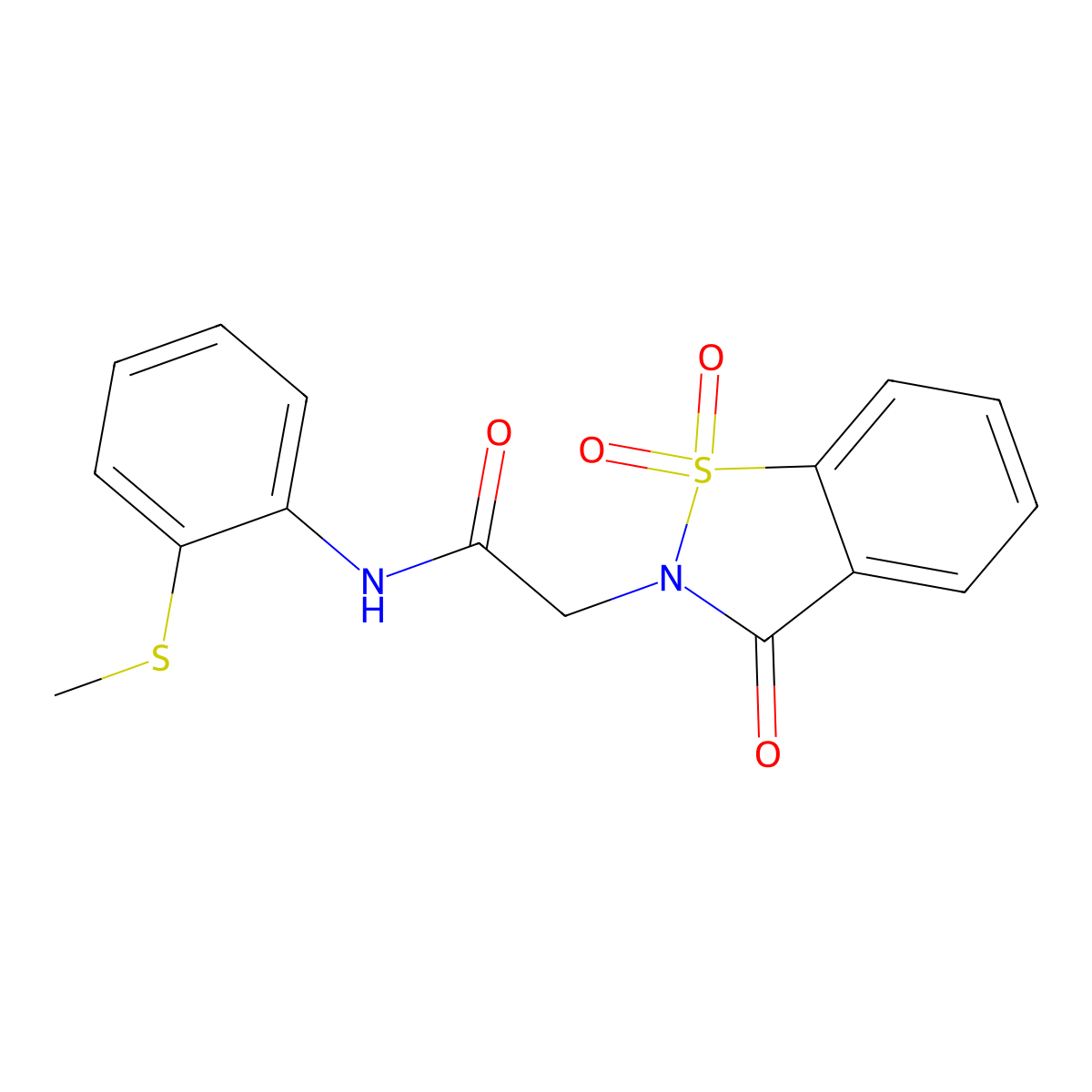 N-(2-methylsulfanylphenyl)-2-(1,1,3-trioxo-1,2-benzothiazol-2-yl)acetamide molecular structure, CAS 452957-76-5