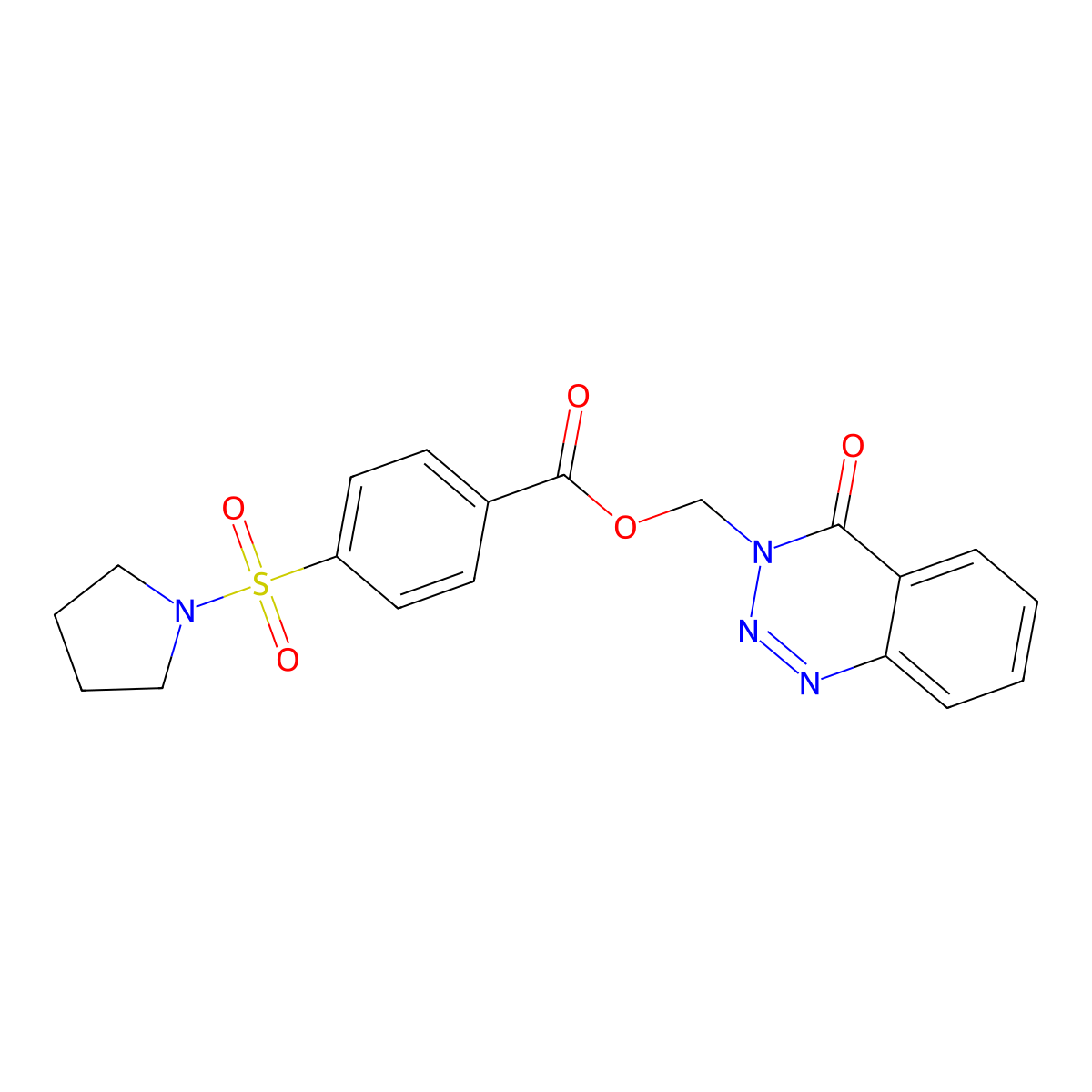 (4-Oxo-1,2,3-benzotriazin-3-yl)methyl 4-pyrrolidin-1-ylsulfonylbenzoate molecular structure, CAS 452961-26-1