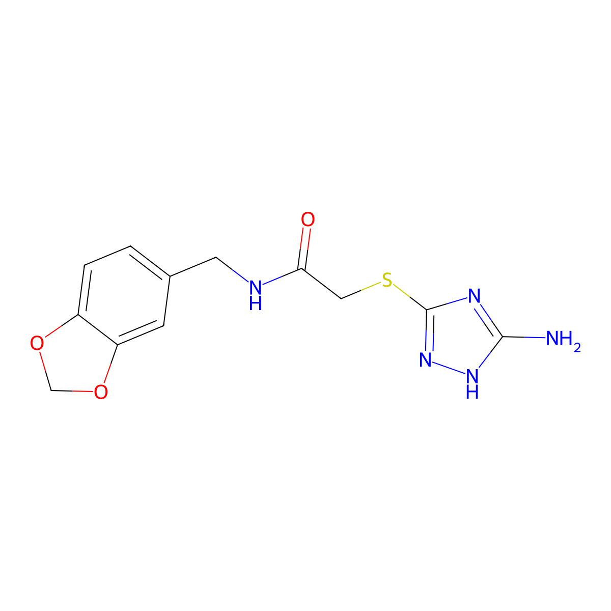 2-[(5-amino-1H-1,2,4-triazol-3-yl)sulfanyl]-N-(1,3-benzodioxol-5-ylmethyl)acetamide molecular structure, CAS 452961-91-0