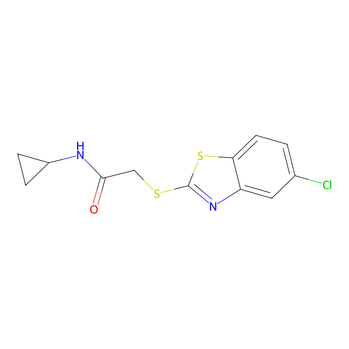 2-[(5-chloro-1,3-benzothiazol-2-yl)sulfanyl]-N-cyclopropylacetamide molecular structure, CAS 452971-00-5