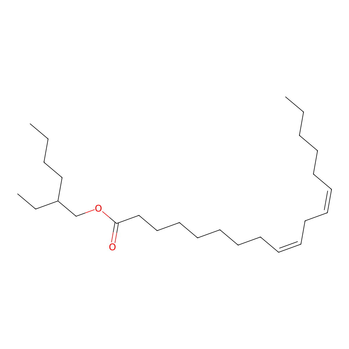 Ethylhexyl linolate molecular structure, CAS 45298-00-8