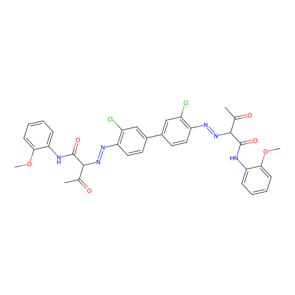 2-[[2-chloro-4-[3-chloro-4-[[1-(2-methoxyanilino)-1,3-dioxobutan-2-yl]diazenyl]phenyl]phenyl]diazenyl]-N-(2-methoxyphenyl)-3-oxobutanamide molecular structure, CAS 4531-49-1