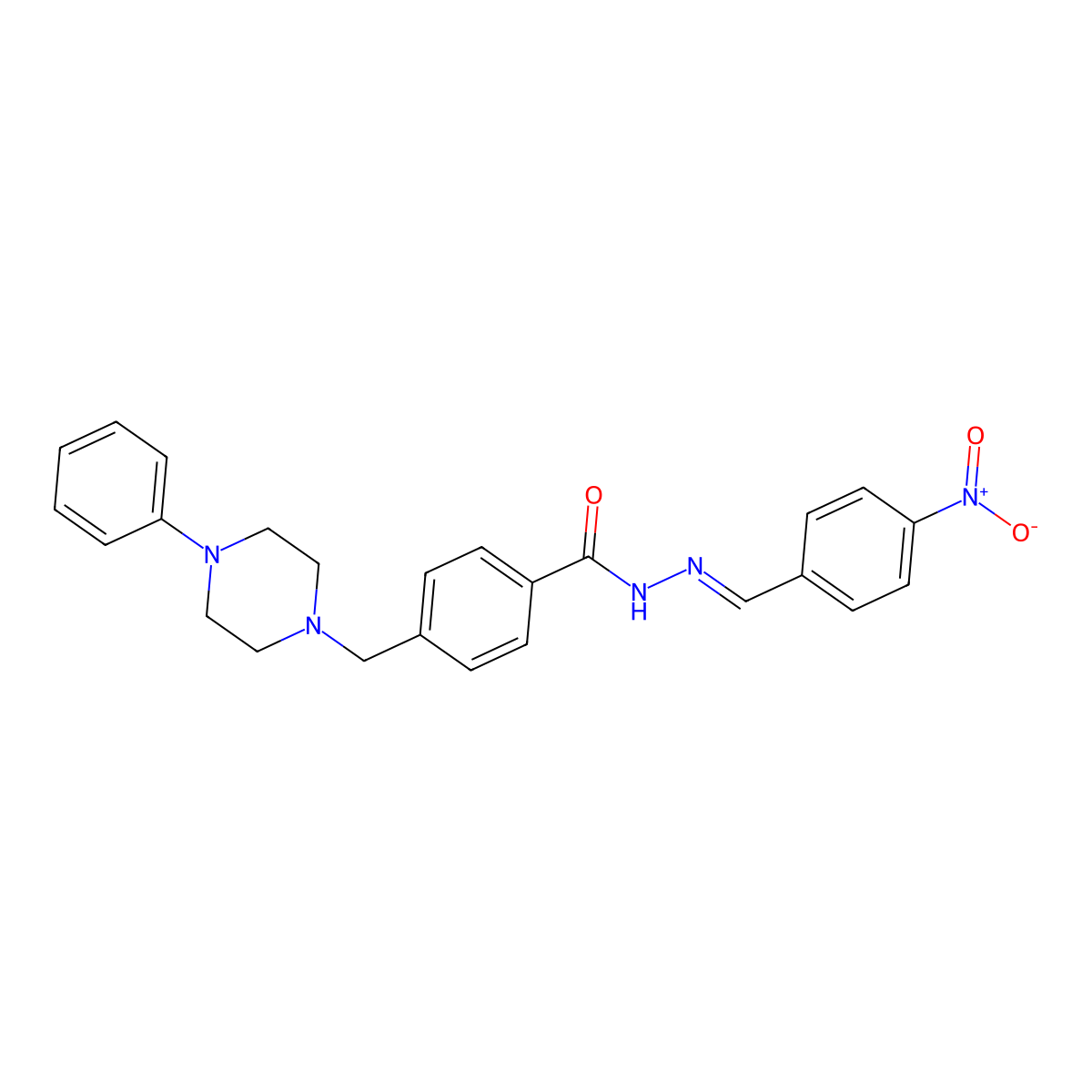 N-[(4-nitrophenyl)methylideneamino]-4-[(4-phenylpiperazin-1-yl)methyl]benzamide molecular structure, CAS 4533-62-4