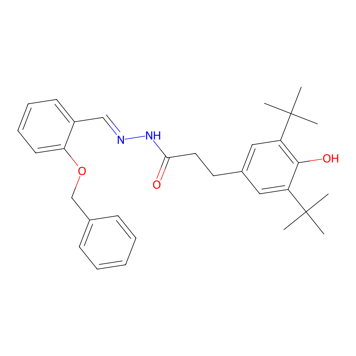 N'-{[2-(Benzyloxy)phenyl]methylidene}-3-(3,5-di-tert-butyl-4-hydroxyphenyl)propanehydrazide molecular structure, CAS 4534-36-5