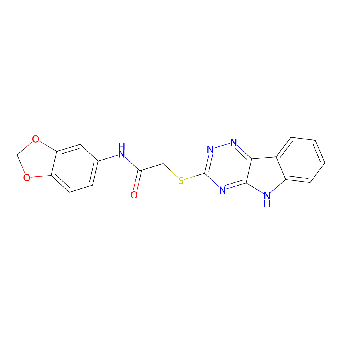 N-(1,3-benzodioxol-5-yl)-2-(5H-[1,2,4]triazino[5,6-b]indol-3-ylsulfanyl)acetamide molecular structure, CAS 453512-70-4