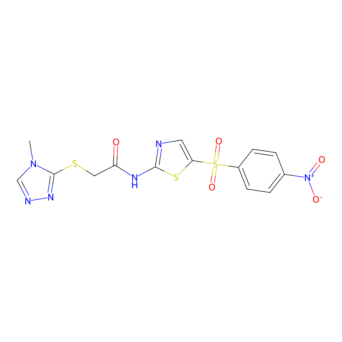 2-[(4-methyl-1,2,4-triazol-3-yl)sulfanyl]-N-[5-(4-nitrophenyl)sulfonyl-1,3-thiazol-2-yl]acetamide molecular structure, CAS 453515-20-3