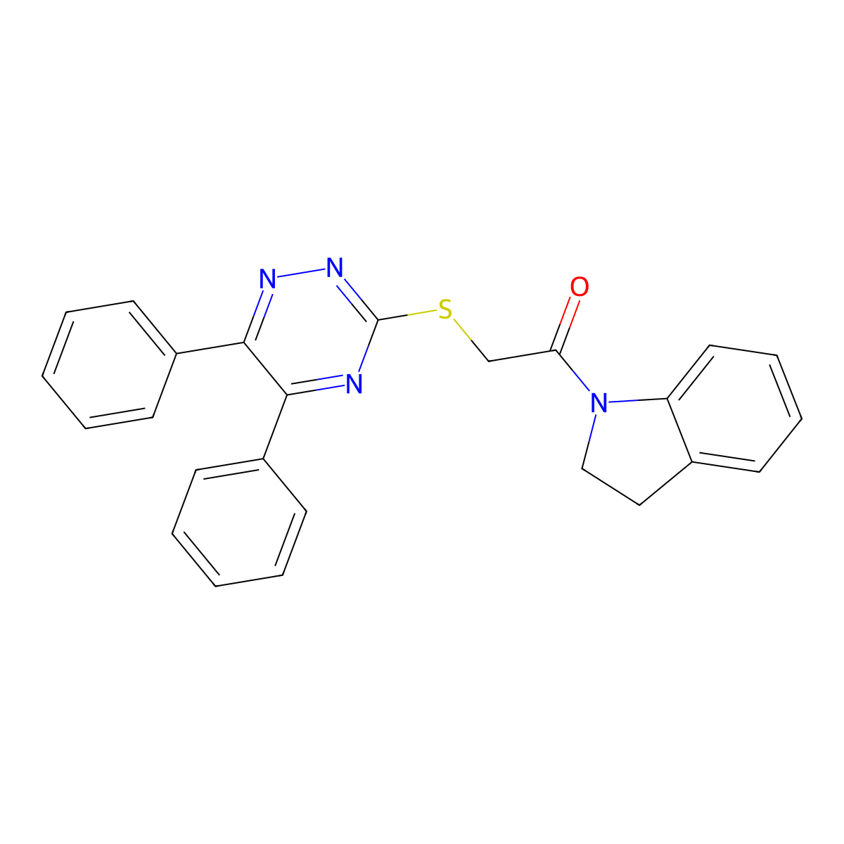 1-(2,3-Dihydroindol-1-yl)-2-[(5,6-diphenyl-1,2,4-triazin-3-yl)sulfanyl]ethanone molecular structure, CAS 453526-02-8
